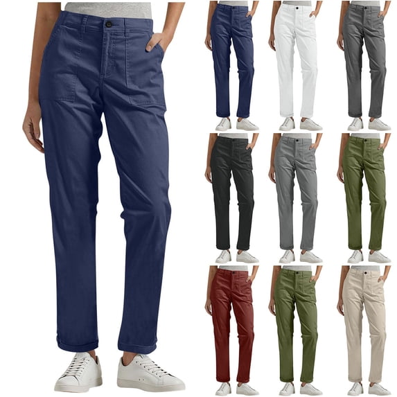 Gmluru Women's Lounge Pants Elastic Waist Solid Color Buttons Comfortable And Casual Cargo Belt Pockets Sweatpants Workout Comfy Jogger Navy S-5XL