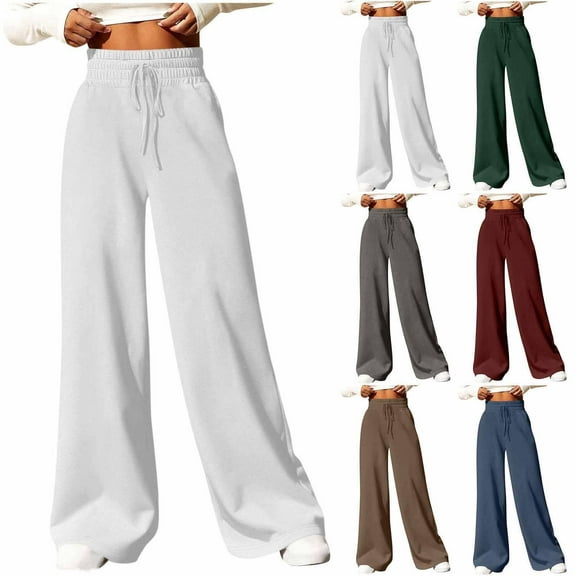 Gmluru Women's Lounge Pants Solid Color Casual Straight-Leg Loose Drawstring Waist-Tight Sweatpants Sweatpants Workout Comfy Jogger White S-2XL