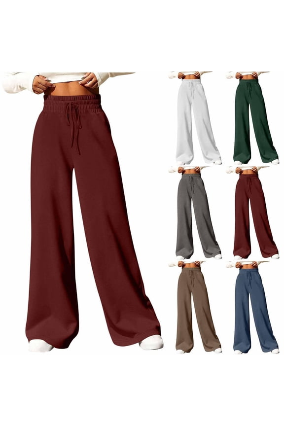 Women's Lounge Pants Solid Color Casual Straight-Leg Loose Drawstring Waist-Tight Sweatpants Sweatpants Workout Comfy Jogger Wine S-2XL