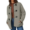 thumbnail image 1 of Gmluru Women's Oversized Coats Solid Faux Long Sleeve Round Neck Pockets Fleece Casual Trendy Outerwear Boyfriend Jacket with Pockets Gray S-2XL, 1 of 7