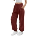 thumbnail image 1 of Gmluru Women's Pants Solid Elastic Waist Trousers Long Straight Stretch Loose Casual Sweatpants Red S-2XL, 1 of 8