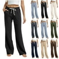 thumbnail image 1 of Gmluru Women's Pants White Drawstring Solid Color Elastic Waist Pocket Pants Trousers Black S-2XL, 1 of 9