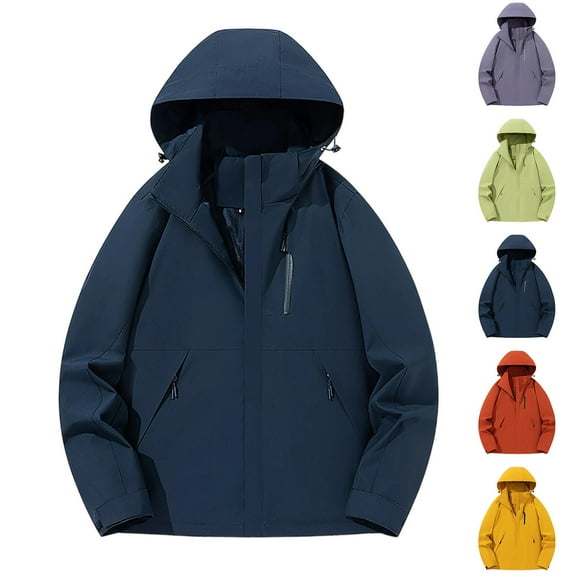 Gmluru Women's Rain Jacket Solid Color Detachable Cap Breathable Thin Sunscreen Fall And Winter Travel Jacket Blue S-5XL