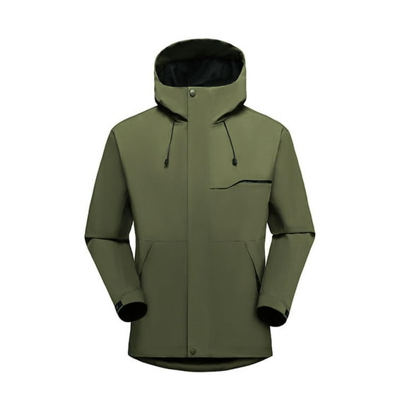 Women's Rain Jacket Spring And Winter Cuffs Waterproof Hooded Pocket Zipper Jacket Outdoor Mountaineering Clothing Sports Jacket Army Green S-2XL