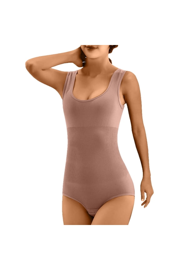 Women's Shapewear Bodysuit 1Pc With Seamless Compression And Enhanced Plastic Compression Jumpsuit Brown Tummy Control S-2XL