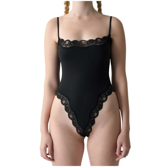 Gmluru Women's Shapewear Bodysuit Thin Style Lace Sexy Chest Support Shaping Abdomen Corset Bodysuit Black Tummy Control S-XL