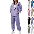 thumbnail image 1 of Gmluru Women's Two Piece Tracksuit Fall 2025 Solid Color Zippered Cardigan Sweater Straight Leg Pants Set Plus Size Travel Clothes Tracksuit Purple 2XL, 1 of 9