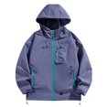 thumbnail image 1 of Gmluru Women's Waterproof Long Hooded Man Solid Color Windproof Water Prooft Zipper Pocket Drawstring Spring And Winter Travel Jacket Purple S-3XL, 1 of 8