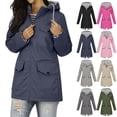 thumbnail image 1 of Gmluru Women's Waterproof Long Hooded Solid Color 3 Large-Pocket Storm Jacket Newly Featured Waterproof Hooded Outdoor Travel Jacket Navy S-3XL, 1 of 9