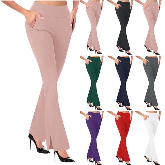 Gmluru Women's Wide Leg Pants Sports Casual Solid-Color Loose And Tight Waist Button Side Pocket Tight with Slit Cuffs Yoga Trousers Business Work Casual Pants Pink S-2XL