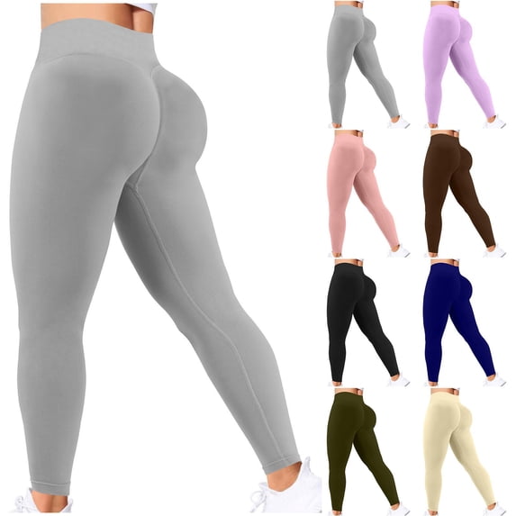 Gmluru Women's Yoga Pants Gray Solid Color High Waisted Hip Elastic Fitness And Sports Tight And Nude Long Workout Pants Tummy Control XXL