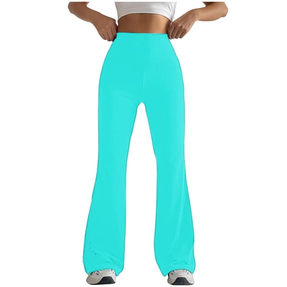 Gmluru Women's Yoga Pants Mint Green Solid Color Tight Fitting Hip Shaping Flared Workout Pants Tummy Control XL