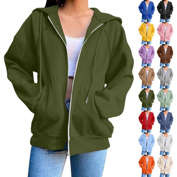 Gmluru Womens 2025 Hoodies Blouse Long Sleeve Pockets Hoodied Hooded Sweatshirt Green 3XL