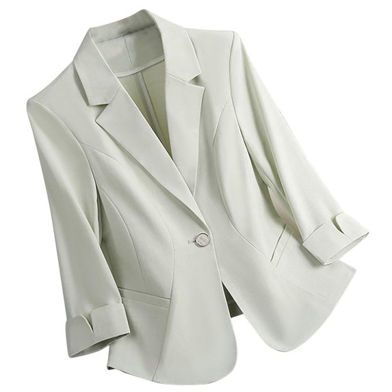Gmluru Womens Blazers Green Solid Color Lapel Button Elegant Suit Jacket Business Casual S-3XL