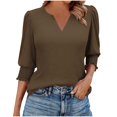thumbnail image 1 of Gmluru Womens Blouses Casual Printed 3/4 Length Sleeve Smocked Cuffs Plus Size Basic Tops Coffee S-2XL, 1 of 8