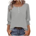 thumbnail image 1 of Gmluru Womens Blouses Ladies' Solid-Colored Button-Down T-Shirt with 3/4 Length Sleeves Round Neck /Shirt Plus Size Basic Tops Gray S-2XL, 1 of 8