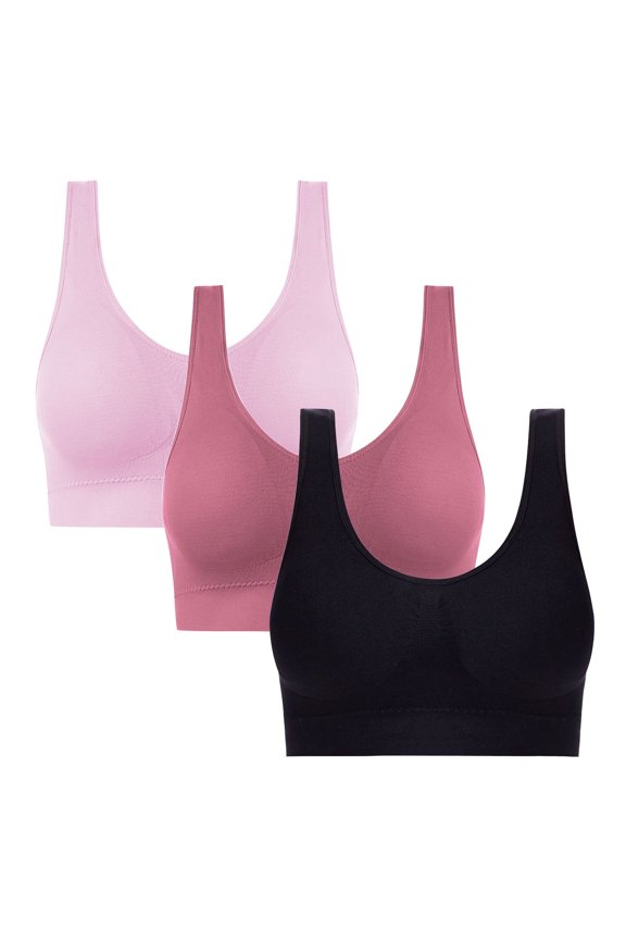 Womens Bras 3Pc Hot Drill Comfortable Non - Underwire Comfortable One - Piece Gathering Non - Trace Vest Type Breathable Bra Underwear Pink