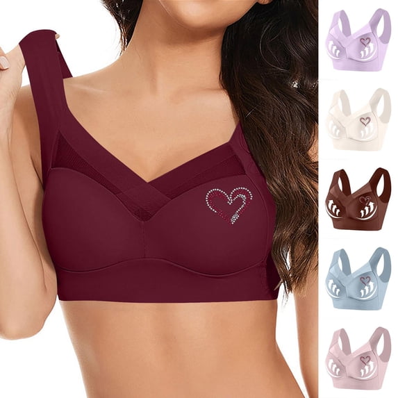 Gmluru Womens Bras Comfortable Underwire Free Vest And Underwear Thin Side - Fold With Nipple Daily Bra Wine Up to 65% Off!