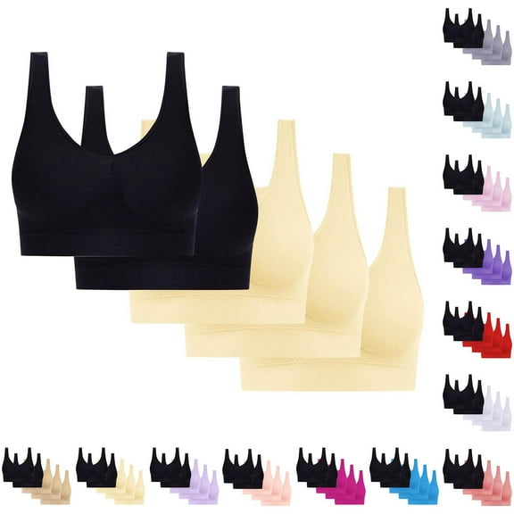 Gmluru Womens Bras Comfortable Wire-Free Seamless Bra - Breathable Racerback With Light Lift, 5-Piece Pack Yellow S-4XL