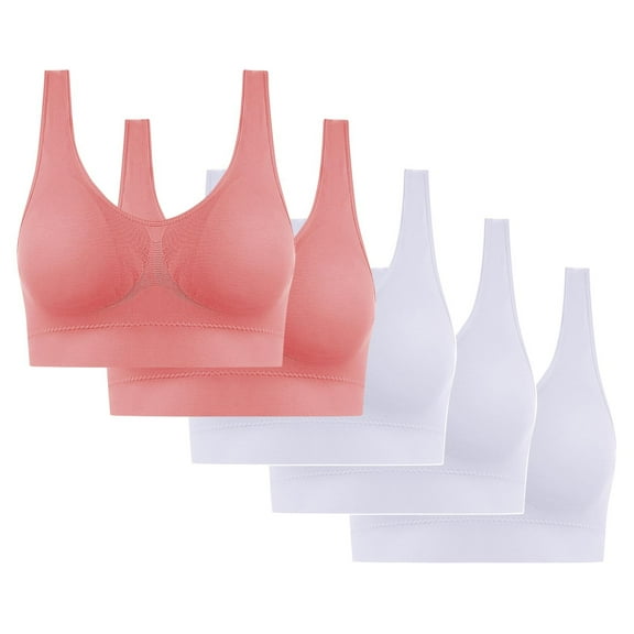 Gmluru Womens Bras Seamless Comfort Wire-Free Bra 5-Pack Soft Breathable Racerback for Gentle Lift White S-4XL