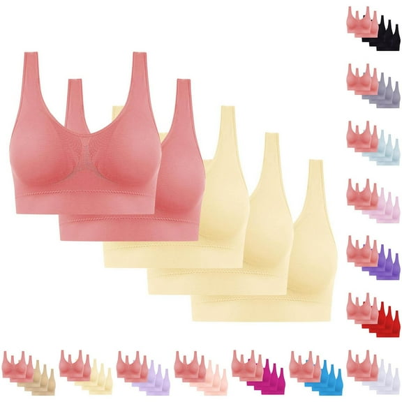 Gmluru Womens Bras Seamless Comfort Wire-Free Bra 5-Pack Soft Breathable Racerback for Gentle Lift Yellow S-4XL
