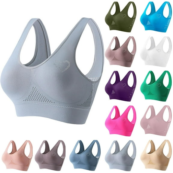 Gmluru Womens Bras Seamless Sports Bra Wirefree Yoga Bra With Removable Pads Gray Up to 65% Off!