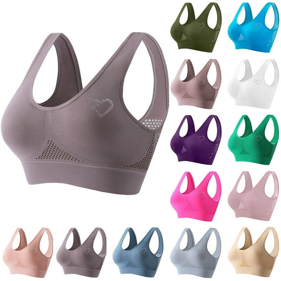 Gmluru Womens Bras Seamless Sports Bra Wirefree Yoga Bra With Removable Pads Gray Up to 65% Off!