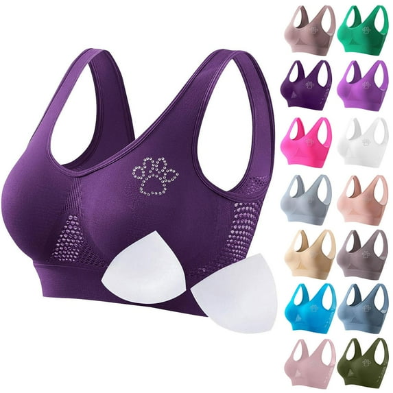Gmluru Womens Bras Seamless Sports Bra Wirefree Yoga Bra With Removable Pads Purple Up to 65% Off!
