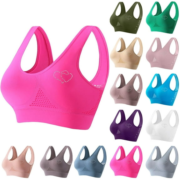 Gmluru Womens Bras Thin Rhinestone Sports Breathable Yoga Vest Bra Sports Bra Hot Pink Up to 65% Off!