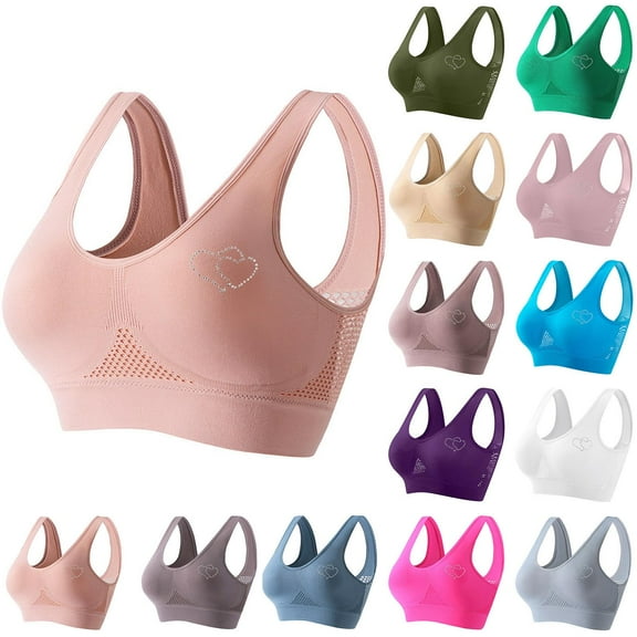 Gmluru Womens Bras Thin Rhinestone Sports Breathable Yoga Vest Bra Sports Bra Pink Up to 65% Off!