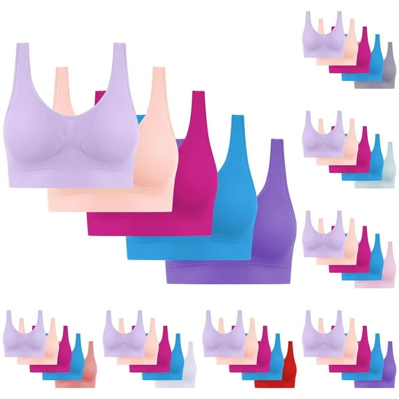 Gmluru Womens Bras Ultra-Comfort Wireless Seamless Racerback Bra Breathable Light Lift Tank Style 5-Pack Gray (L)
