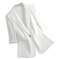 thumbnail image 1 of Gmluru Womens Casual Blazers White Solid Color 3/4 Sleeve Lapel Pocket Temperament Suit Jacket Lightweight Suit S-3XL, 1 of 9