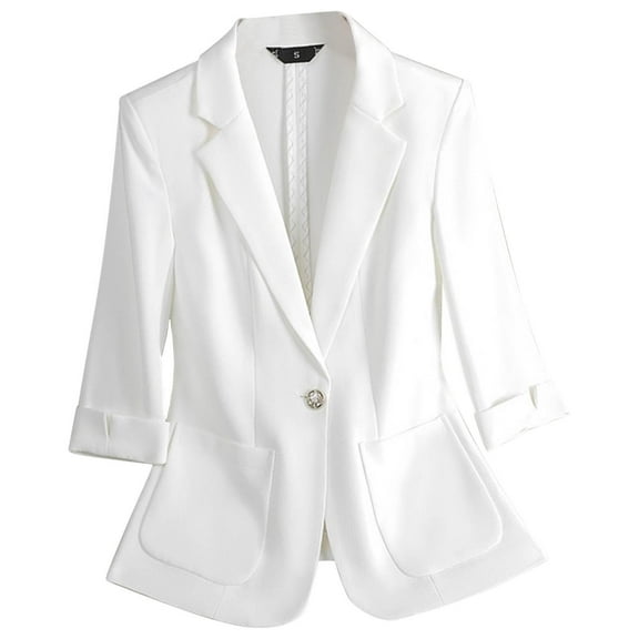 Gmluru Womens Casual Blazers White Solid Color Lapel Button Elegant Suit Jacket Lightweight Suit S-3XL