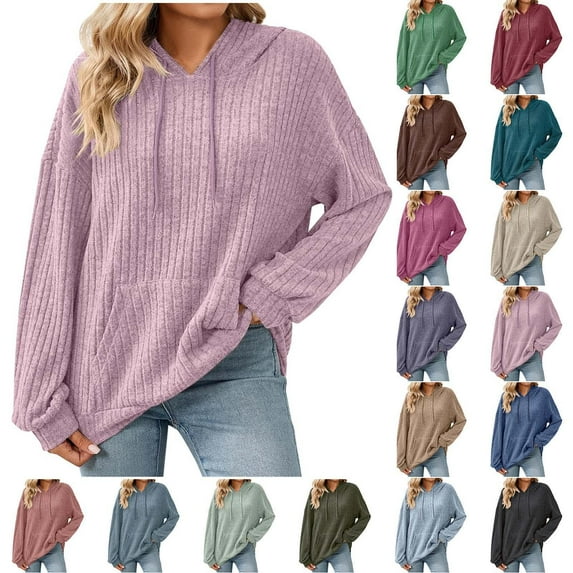 Gmluru Womens Hoodies Oversized Pullover Long Sleeves Loose Solid Color Pocket Drawstring Winter Fall Outfits Fashion Clothes Light Pink M