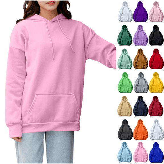 Gmluru Womens Oversized Hoodies Long Sleeved Solid Color Sweatshirt Fall Fashion 2025 Pullover Sweaters Pink XL