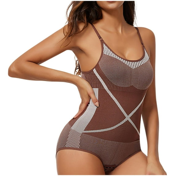 Gmluru Womens' Seamless Shapewear Adjustable Shoulder Strap Tight Fitting Hip Lifting And Shaping Jumpsuit Coffee Bodysuit S-3XL
