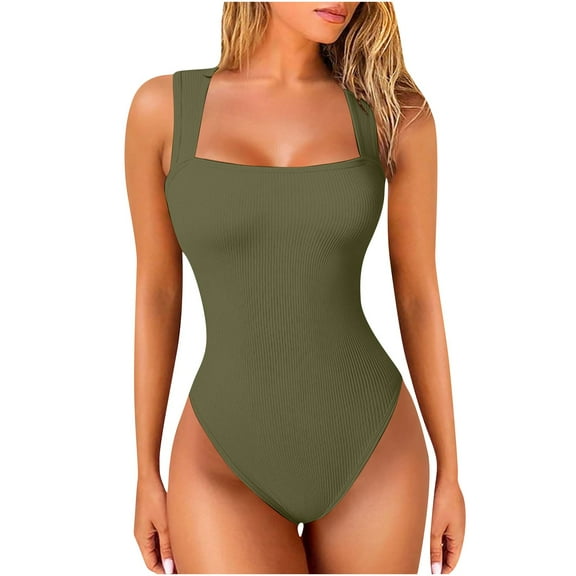 Gmluru Womens' Seamless Shapewear Solid Print Swimwear Push-Up Swimsuit Bathing Suit Army Green Bodysuit S-2XL