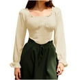 thumbnail image 1 of Gmluru Womens Shirts Trendy Sweaters Lightweight 2025 Renaissance Shirt Off Shoulder Solid Long Sleeve Waisted Smocked Costume Corset S Fall Tops Loose Fit Beige S-2XL, 1 of 8