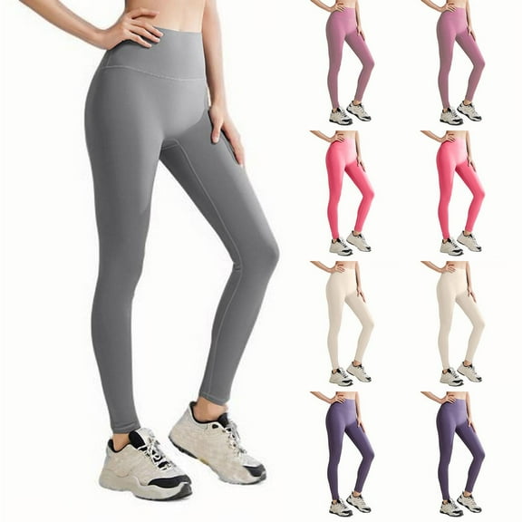 Gmluru Yoga Pants for Women Gray Solid Color No Embarrassment Line Peach Hip Lift High Waist Abdominal Running Sports Nude Tummy Control, Non-See-Through XL