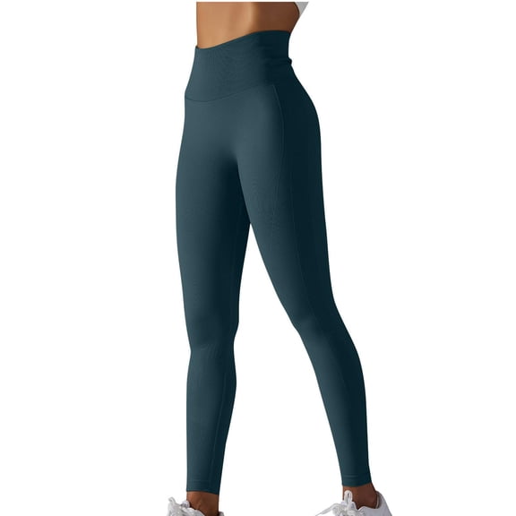 Gmluru Yoga Pants Women Navy Seamless Knitted Solid Color Smiling Face High Waist Tight Waist And Hip Lifting For Sports Running And Fitness Casual Sweatpants M