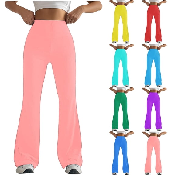 Gmluru Yoga Pants Women Pink Solid Color Tight Fitting Hip Shaping Flared Casual Sweatpants 2XL