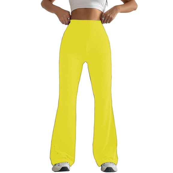Gmluru Yoga Pants Women Yellow Solid Color Tight Fitting Hip Shaping Flared Casual Sweatpants L