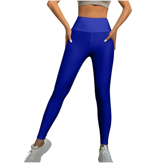 Gmluru Yoga Pants for Women Blue Long Solid Color Hip Lift Fitness High Waist Stretch Gloss Leggings Elastic Waist Comfortable XL