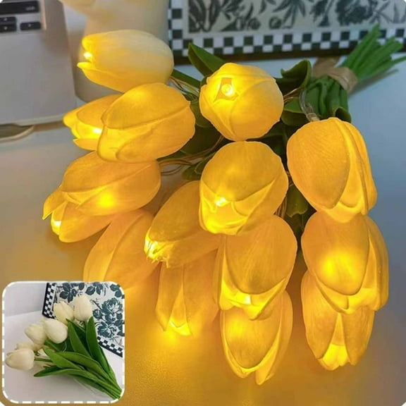 Gmogad 10 Pcs LED Tulip Lights, Battery-Powered Faux Flowers for Bedroom Decor, Glowing Night Lights, Wedding, Party, Christmas Ambient Lighting