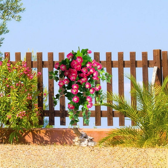 Gmogad 12-Fork Artificial Morning Glory Hanging Silk Flowers Wall Decor Bendable Stems for Living Room Bedroom Balcony Wedding Party Indoor Outdoor Decoration