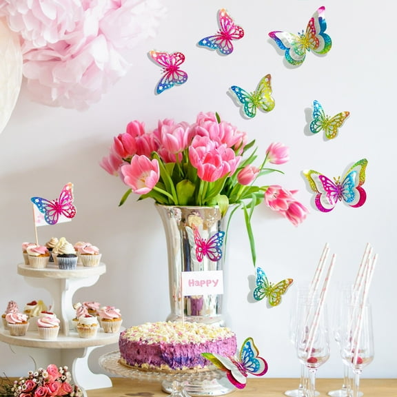 Gmogad 3D Butterfly Wall Stickers, Gradient Glitter Bedroom Living Room Decor, Removable Peel & Stick Art for Home Office, 6-Piece Set, DIY Room Upgrade