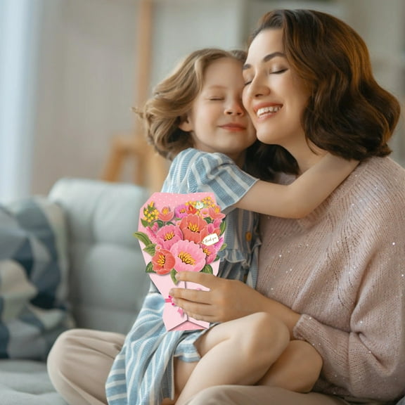Gmogad 3D Flower Bouquet Greeting Card for Mother’s Day – Pop-Up Floral Design with Envelope, Birthday Gift, Home Decor, Handwritten Message Area
