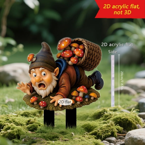 Gmogad 3D Mushroom Picking Gnome Statue - Weather Resistant Outdoor Garden Decor for Flower Beds, Pathways, Fairy Gardens | Whimsical Yard Art Gift