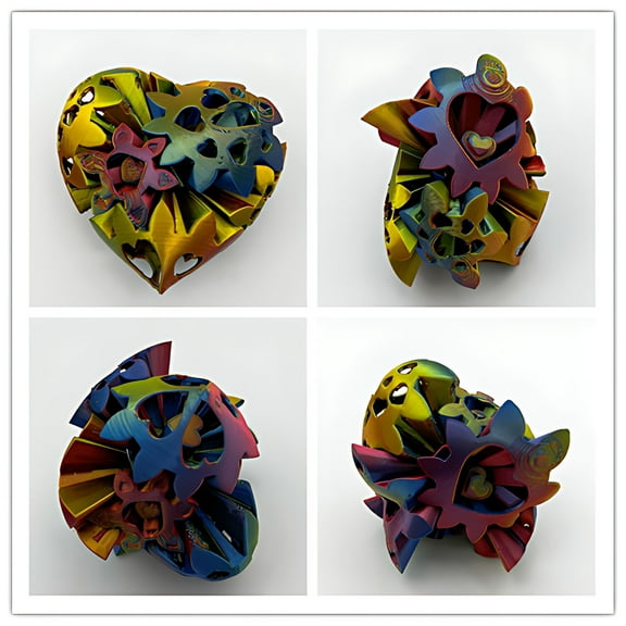 Gmogad 3D Print Cut-Out Hearts and Gears, Hollow Geometric Shapes Fidget Toys, Gradient Color Stress Relief Desk Decor, Unique Gift for Family Friends Office Workers