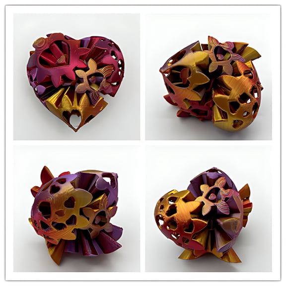 Gmogad 3D Print Cut-Out Hearts and Gears, Hollow Geometric Shapes Fidget Toys, Gradient Color Stress Relief Desk Decor, Unique Gift for Family Friends Office Workers